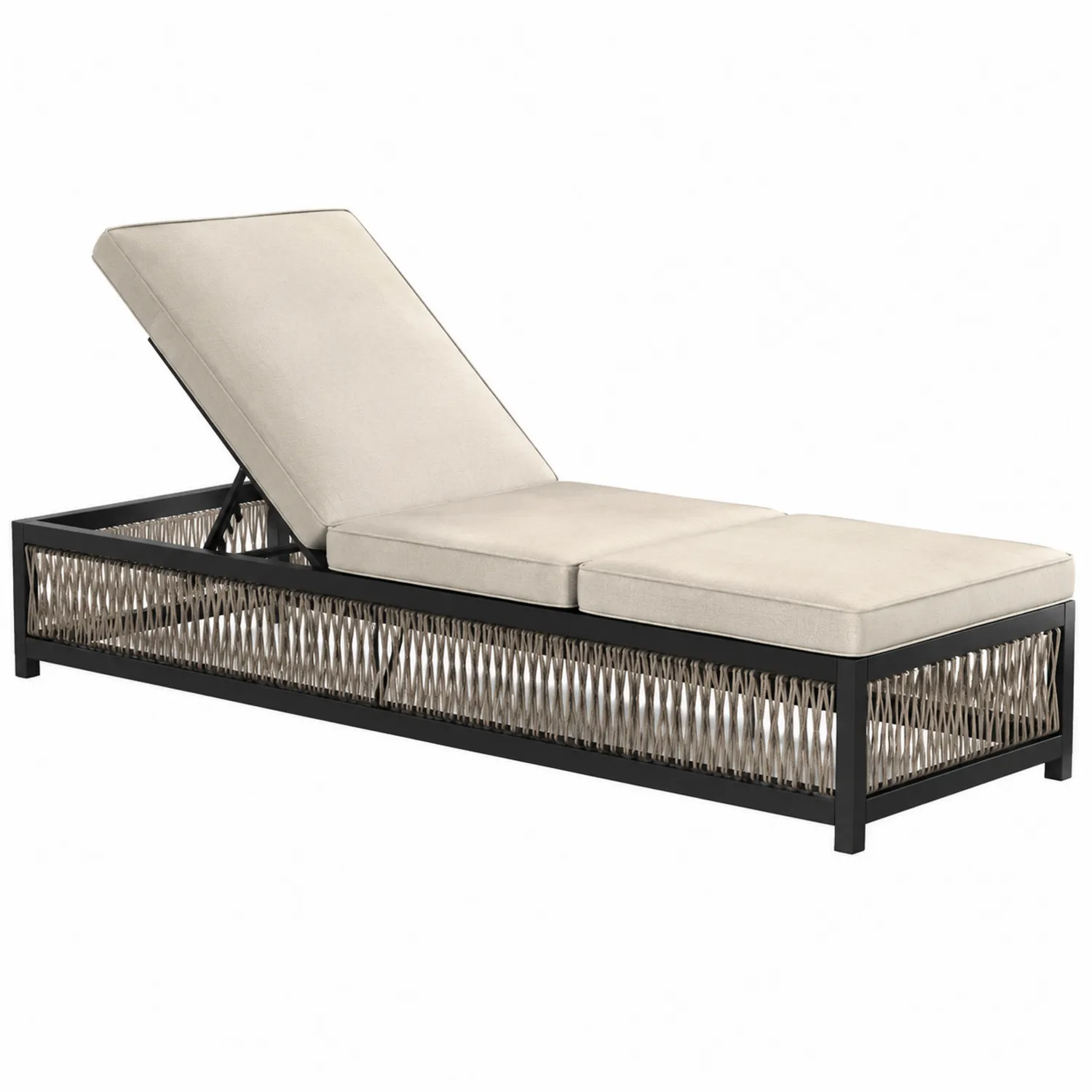 Lettino prendisole regolabile in metallo e rattan Beige