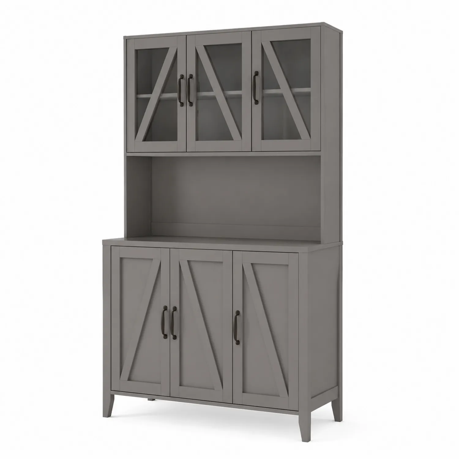 Credenza con vetrina a 4 ante in legno e vetro grigio