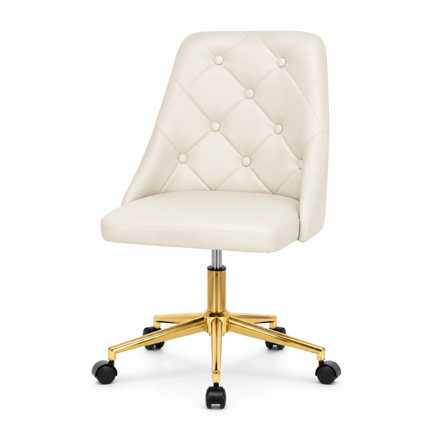 Sedia da Ufficio in Pelle PU Bianca con Base in Metallo Dorato