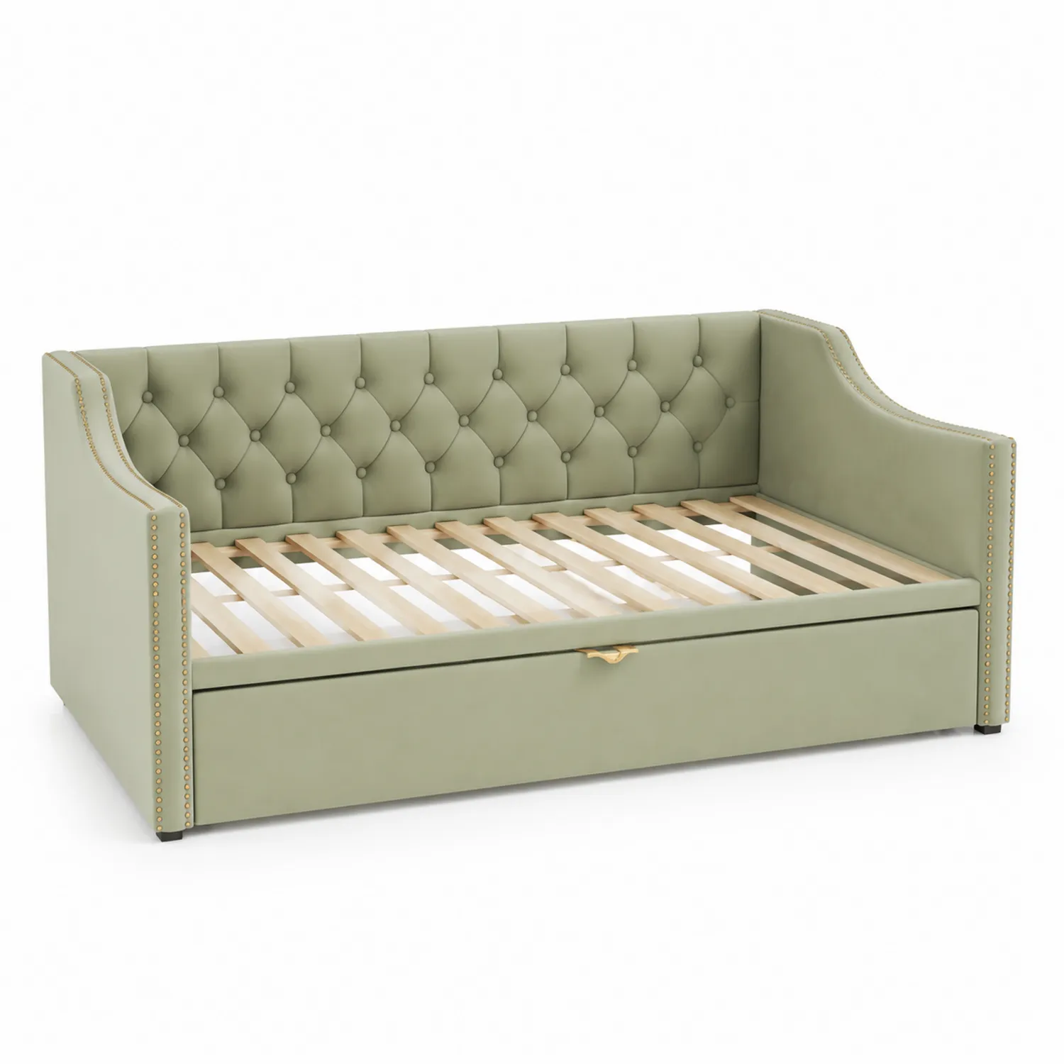 Letto Divano in Pelle con Cassetto Verde