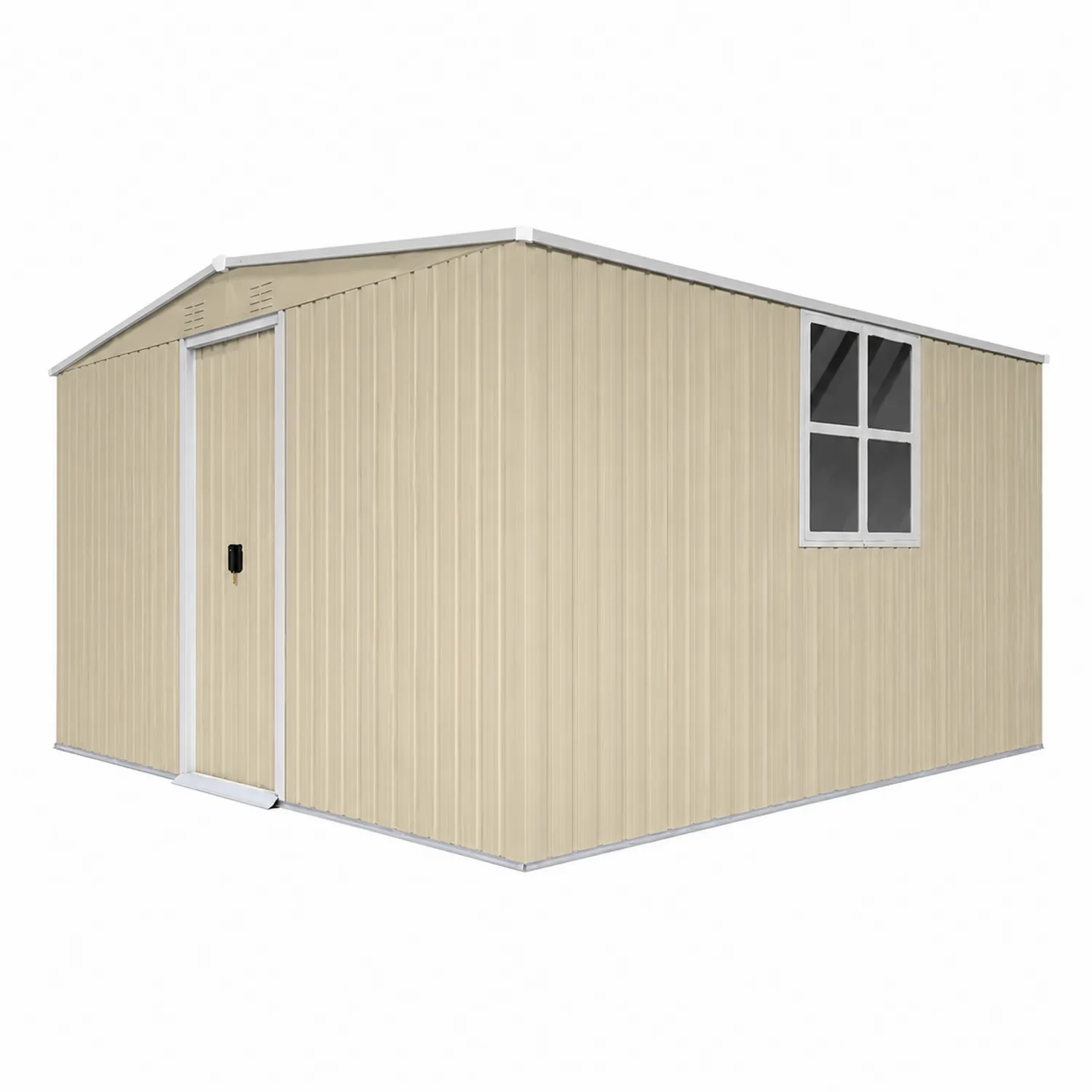 Capanno in acciaio beige con finestra e porta scorrevole
