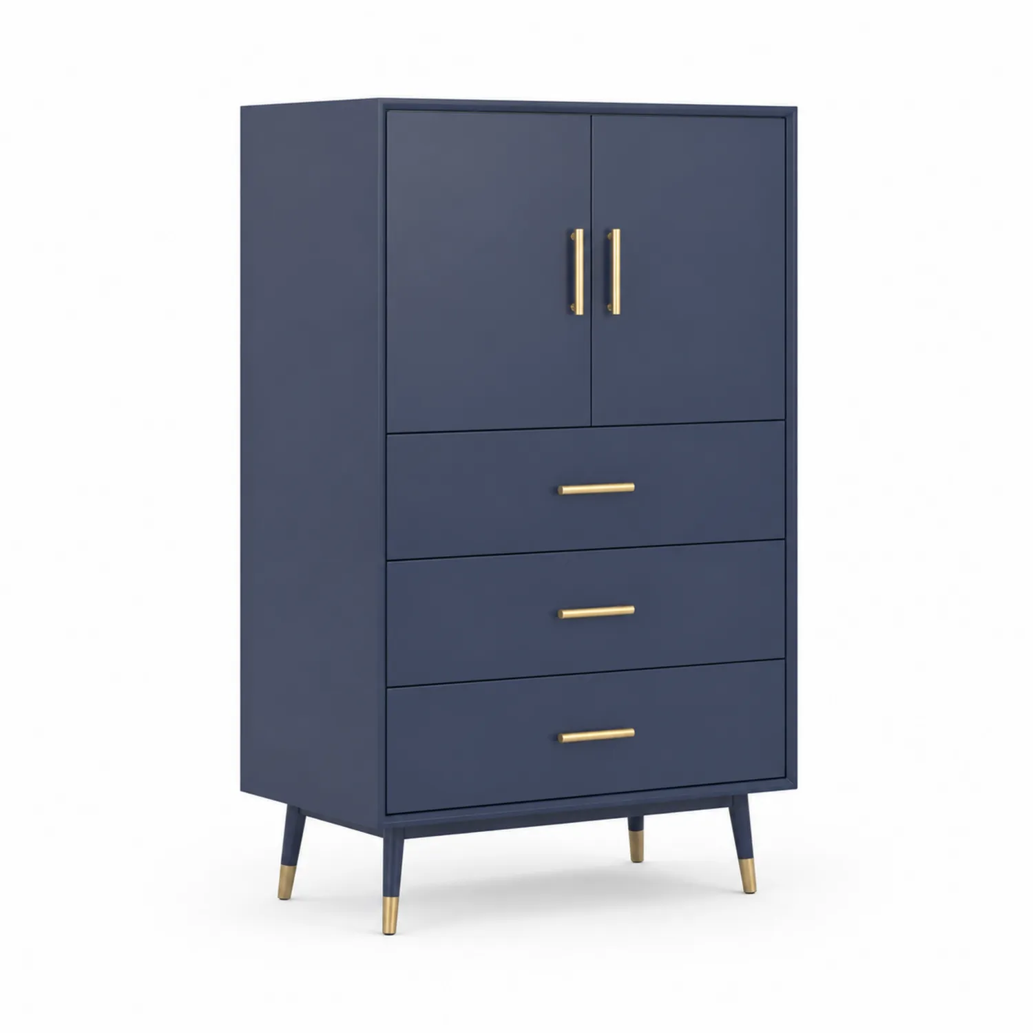 Cassettiera in Legno di Pino Blu con Maniglie in Metallo Dorato