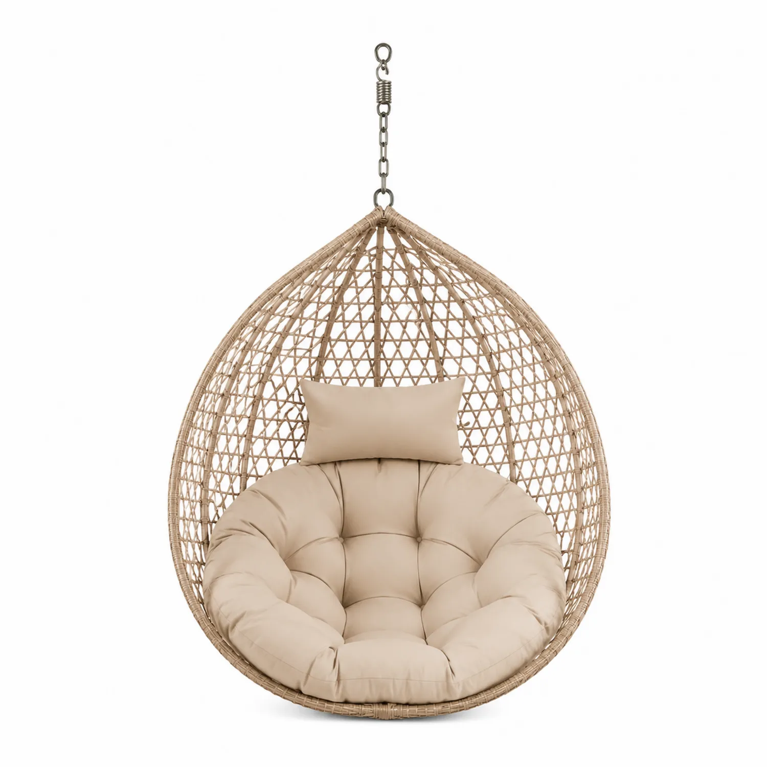 Sedia sospesa in rattan sintetico con cuscino beige