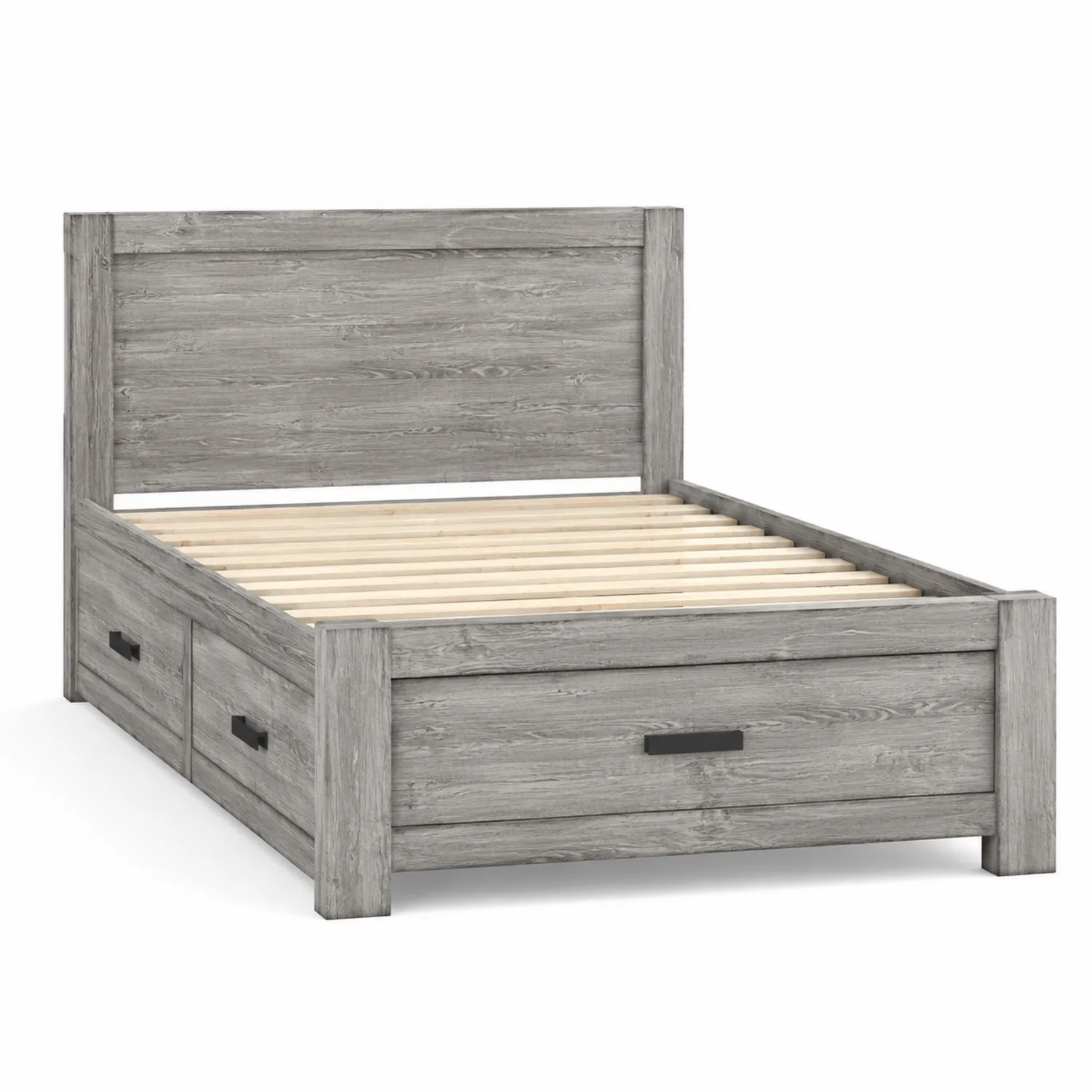 Letto Contenitore in MDF Effetto Quercia Grigia con Cassetti