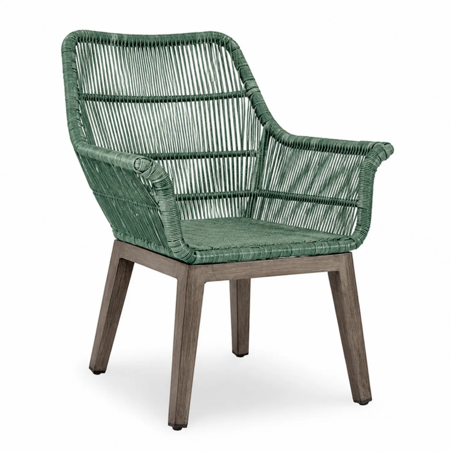 Sedia da Esterno in Rattan Sintetico e Legno Massello Verde
