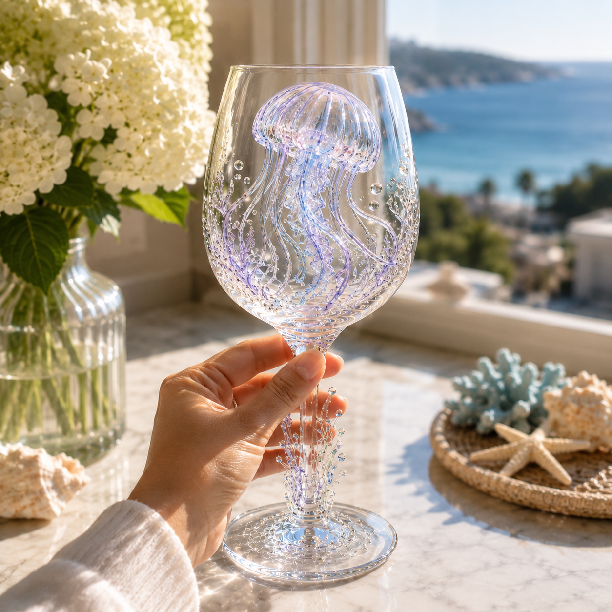 🌊Ocean Treasures Handcrafted 3D Sea Life Wine Glass Collection | Ocean‑Themed Handmade Wine Glasses Set