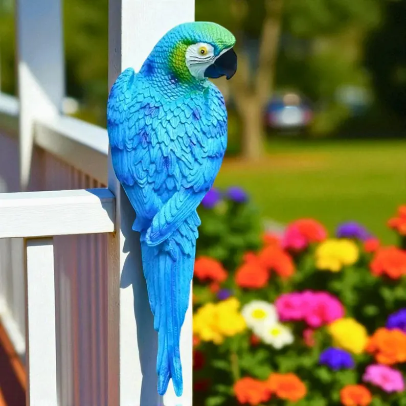 Handmade Resin Parrot Outdoor Garden Statue – Realistic Tropical Bird Decor