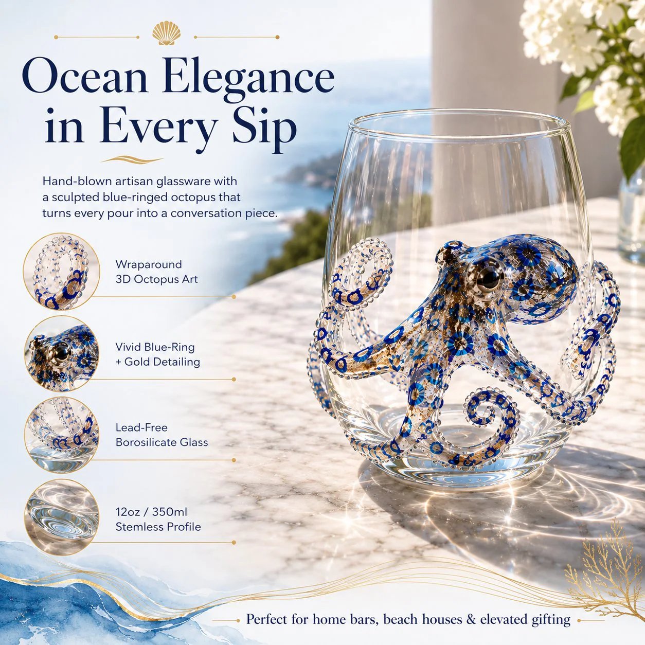 ⏰Last day Promotion 🔥-🎁The Perfect Beach House Gift🌊3D Ocean Animal Artisan Glassware Collection