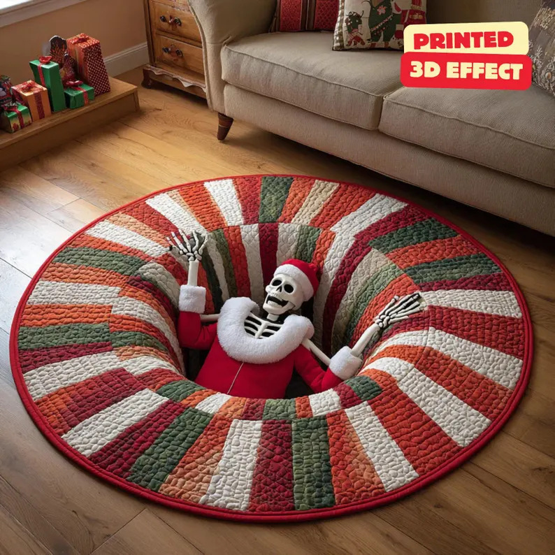 🎅Christmas Eve-themed 3D Quilted Round Mat🎄