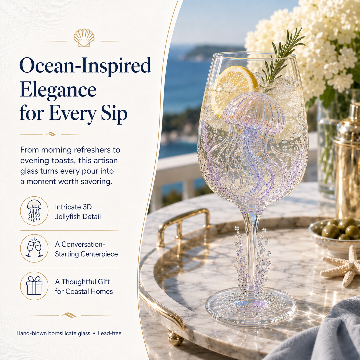 🌊Ocean Treasures Handcrafted 3D Sea Life Wine Glass Collection | Ocean‑Themed Handmade Wine Glasses Set