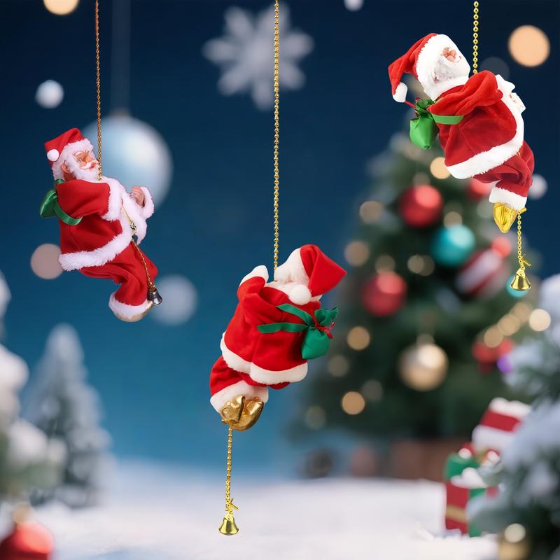 Classic Climbing Beads Santa Claus, Christmas Decorations, Battery Operated, Plastic Holiday Hanging Decorations, Batteries Provide Your Own, Suitable for Home, Kitchen, Mantelpiece, Window, Party Supplies.