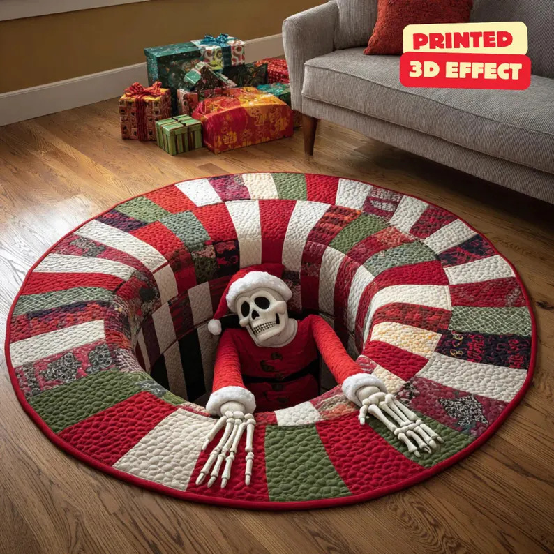 🎅Christmas Eve-themed 3D Quilted Round Mat🎄