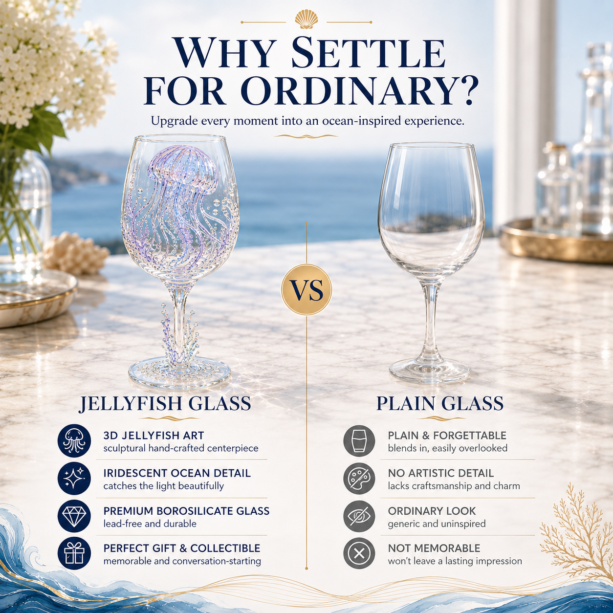 🌊Ocean Treasures Handcrafted 3D Sea Life Wine Glass Collection | Ocean‑Themed Handmade Wine Glasses Set