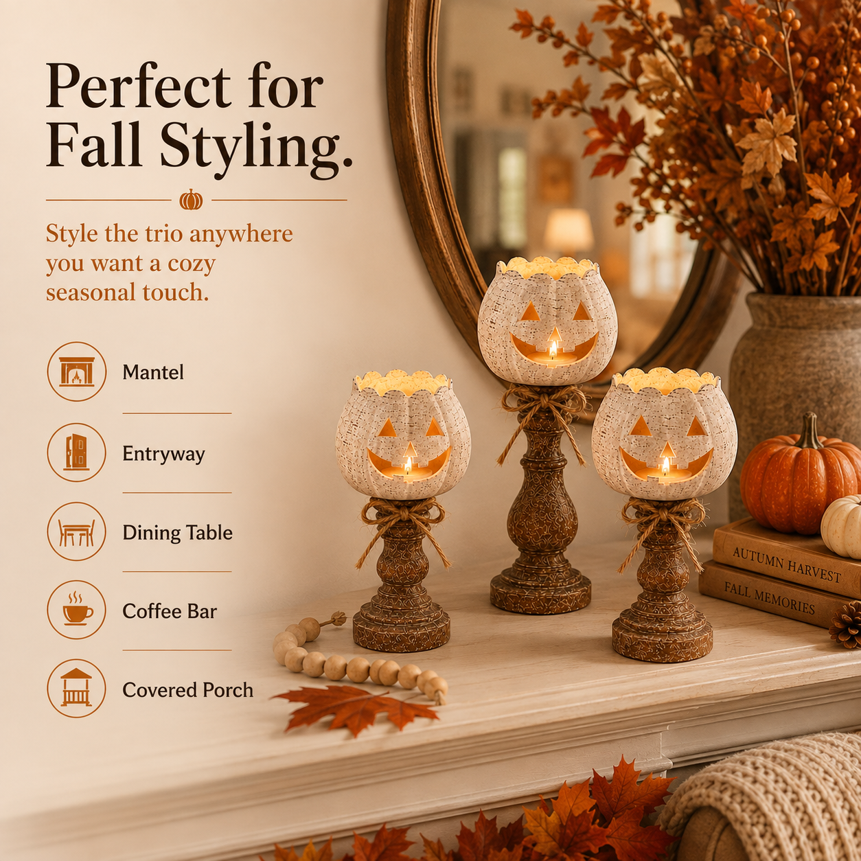🔥Rustic White Pumpkin Tealight Candle Holder Set