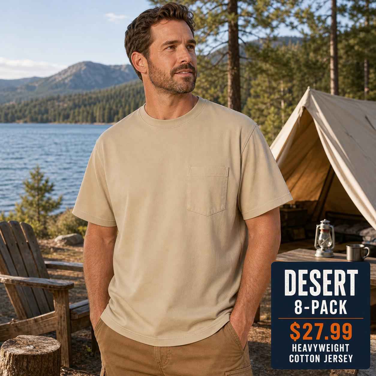 Desert heavyweight pocket T-shirt front view