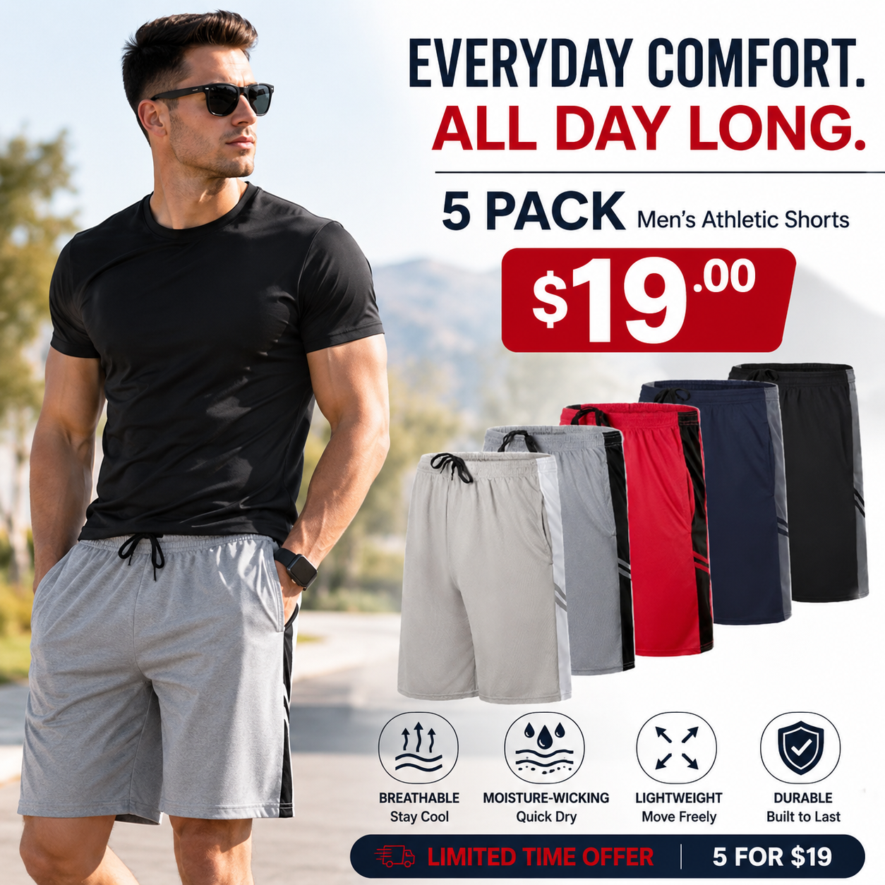 5 Pack: Men’s 9" Mesh Shorts – Athletic Gym, Workout, Basketball, Running, Casual Lounge Activewear Pockets
