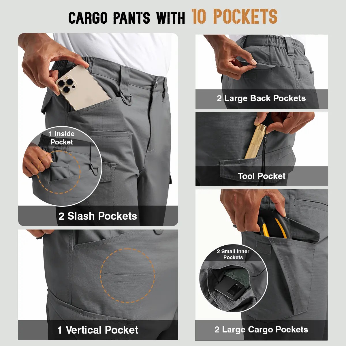 Tactical pants pocket and fabric details