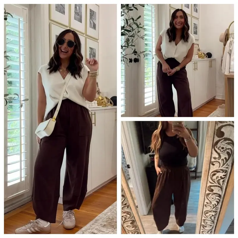 🛒 90% OFF NOW!Womens Baggy Wide Leg Pants Casual Elastic Waisted Palazzo Harem Pants With Pockets（Note: Colors are customizable.)