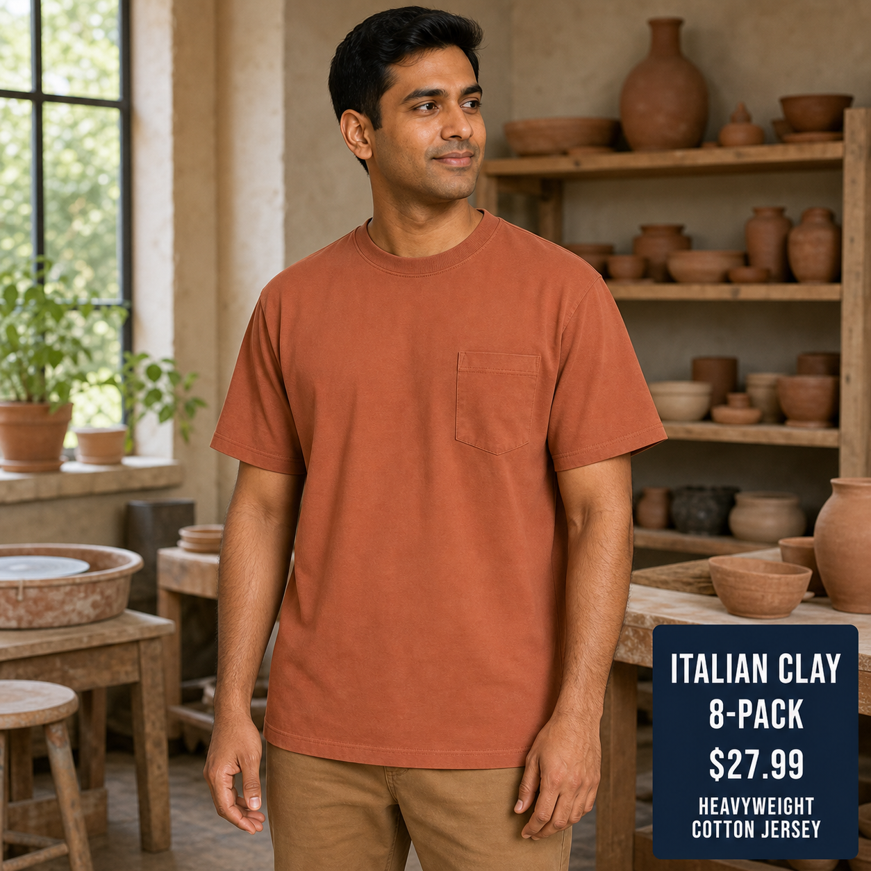 Italian Clay heavyweight pocket T-shirt front view