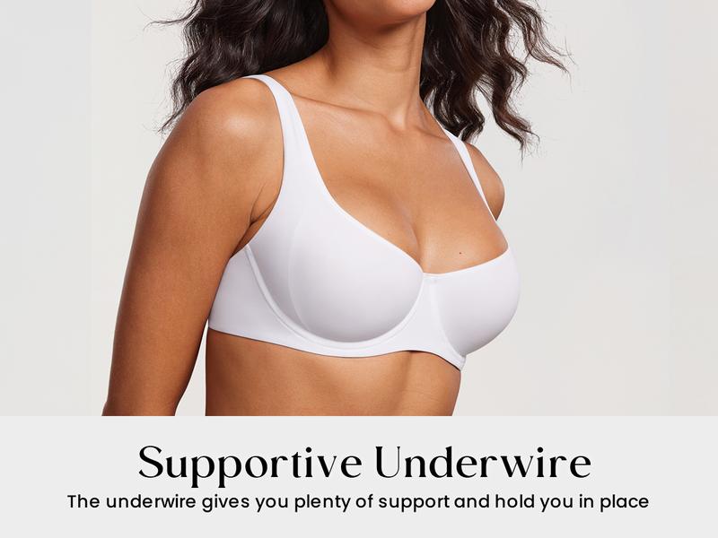 DOBREVA Women's Unlined Balconette Bra Underwire Supportive Plus Size Smooth Scoop Neck no padded