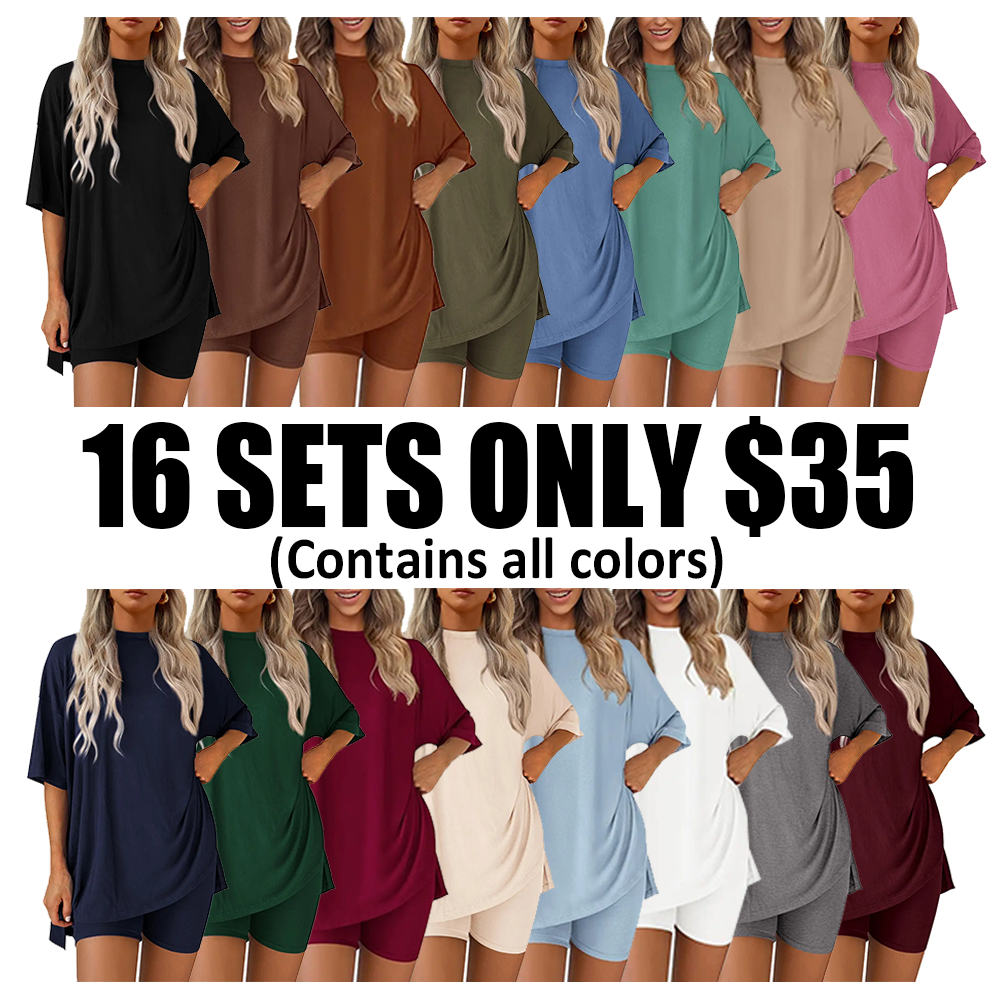 Women's oversized tee and biker shorts set gallery view 30