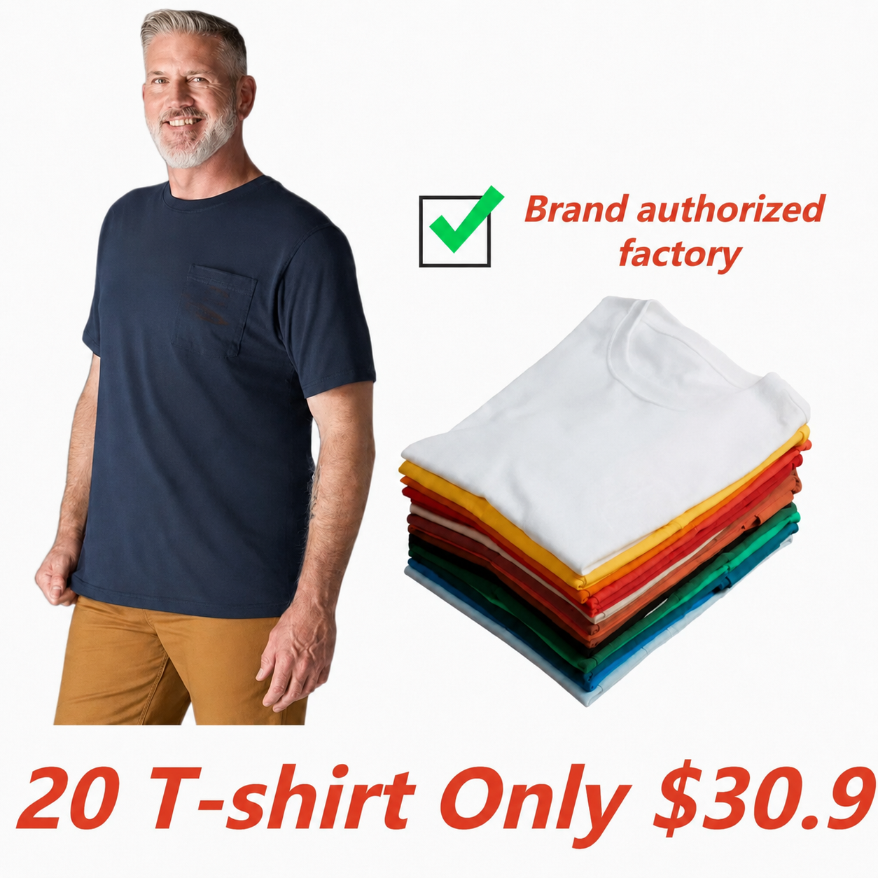 Men's Heavyweight Work Tee - Pocket Shirt (Loose Fit, Made for Regular Wear)