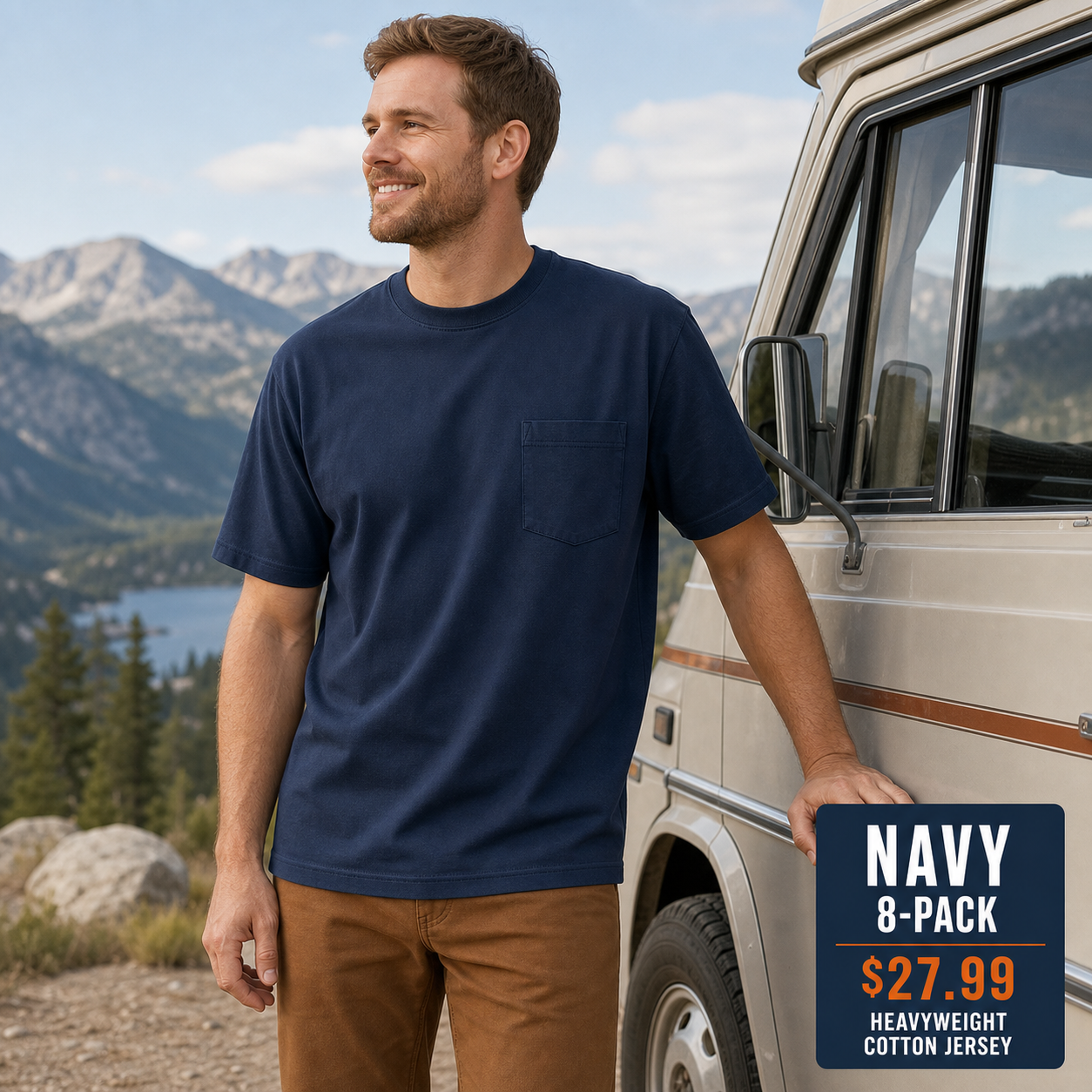 Navy heavyweight pocket T-shirt front view