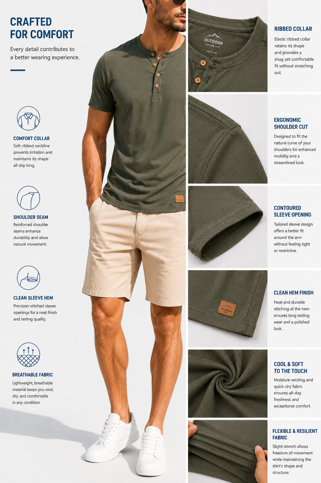Textured knit fabric and hem patch detail