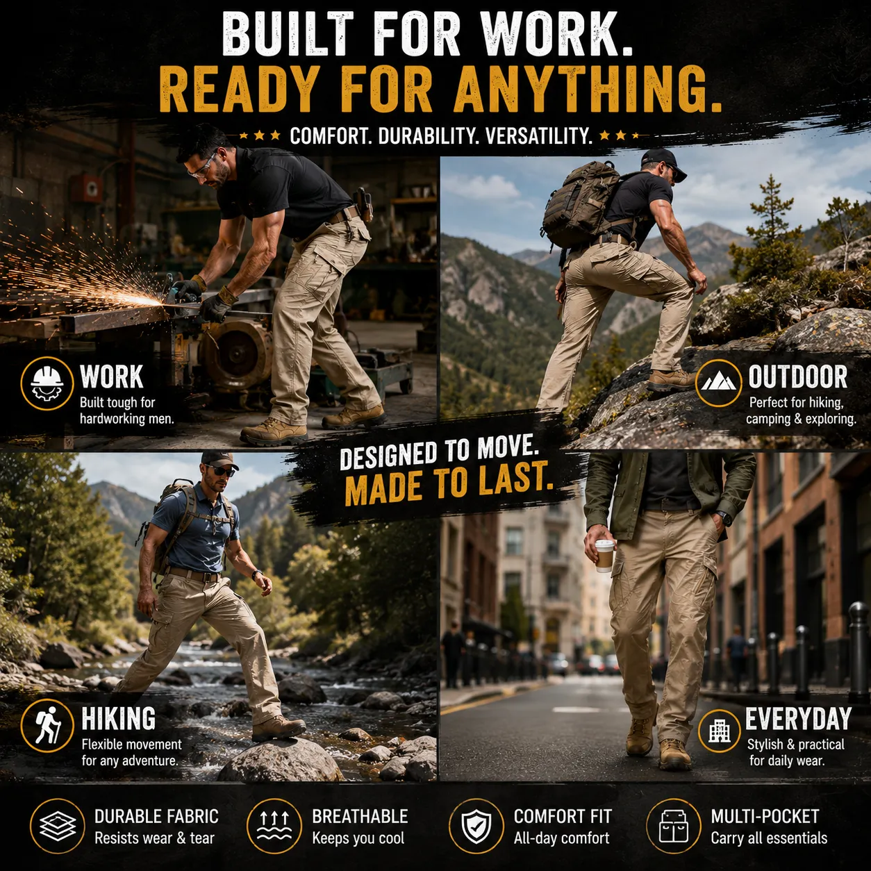 Men's Multi-Pocket Cargo Work Pants, 12-Pack product image 2