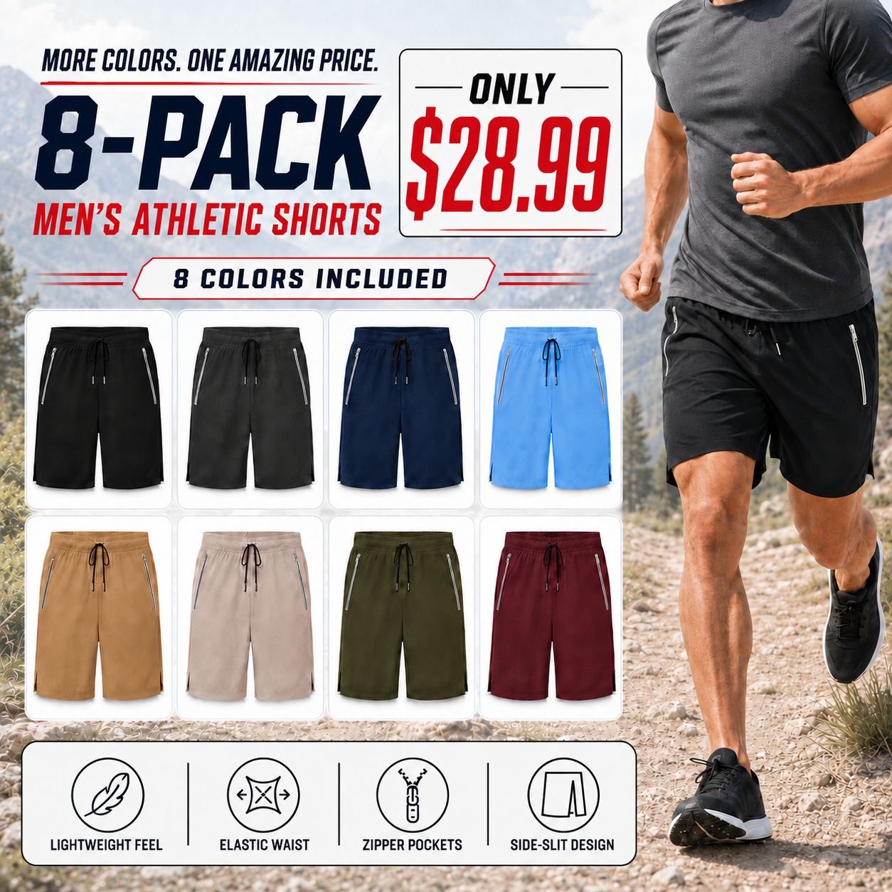 Men’s Drawstring Elastic-Waist Athletic Shorts