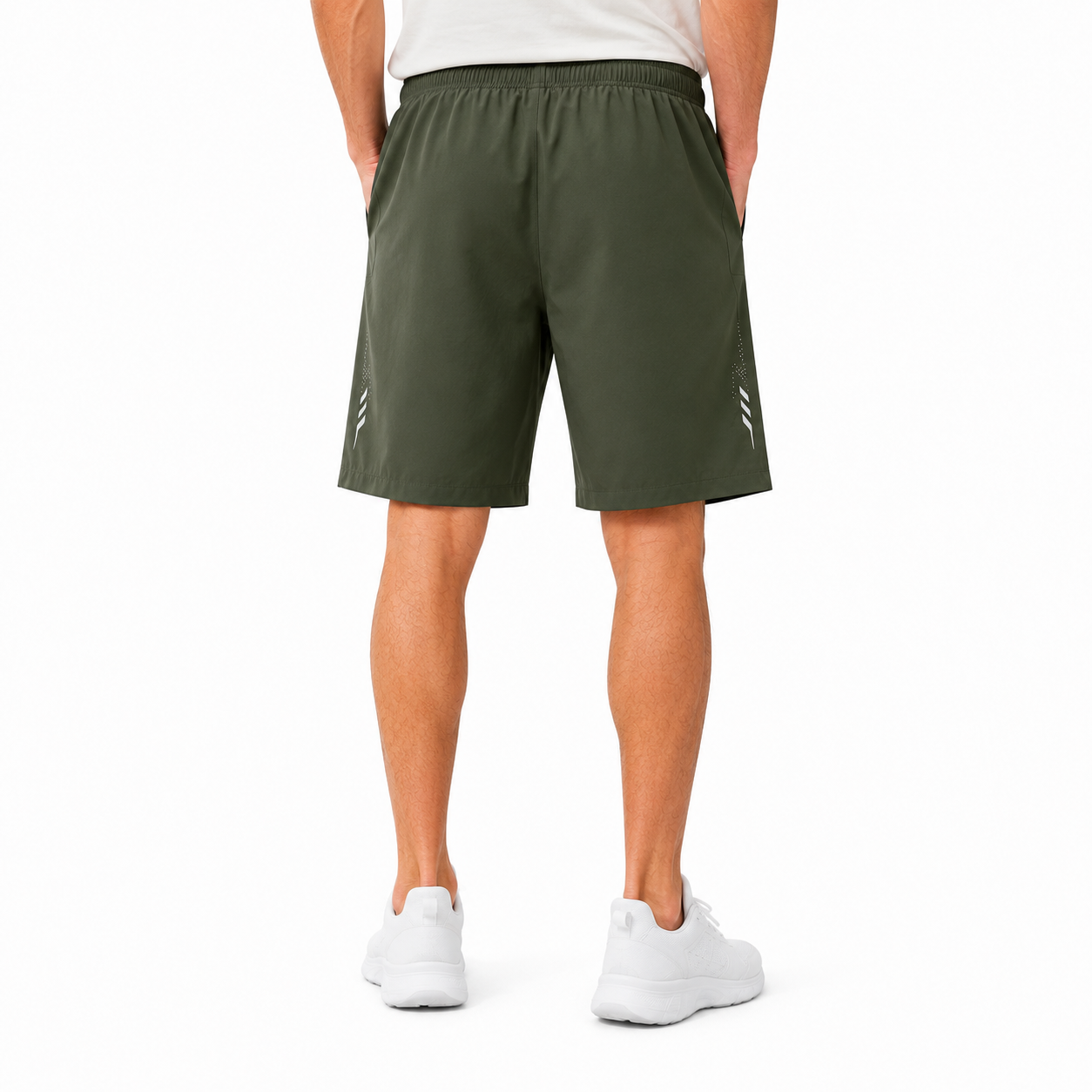Olive performance shorts back view