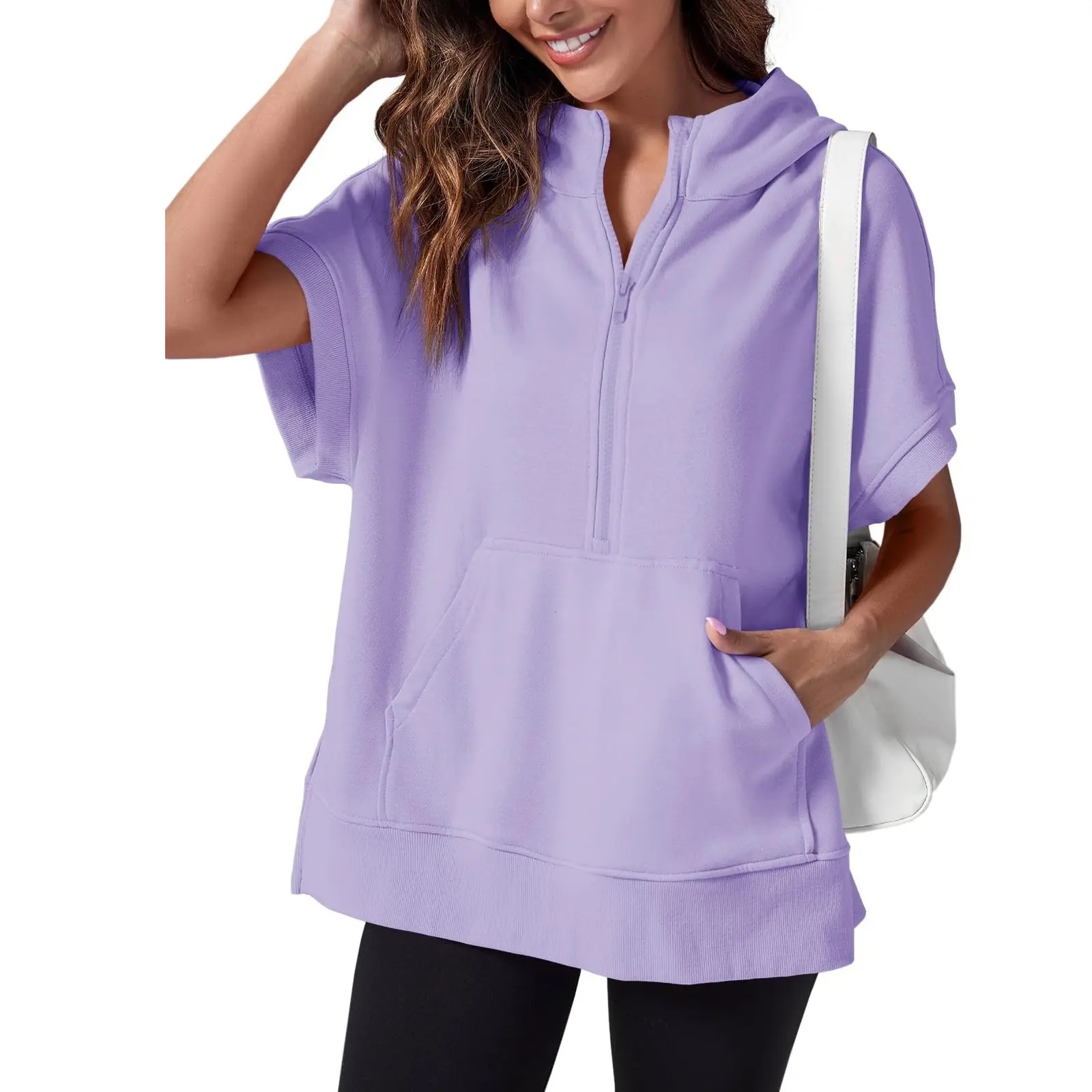 Show Now 12-PACK ONLY $21.9 Womens Oversized Half Zip Hoodies Short Sleeve Casual Sweatshirts
