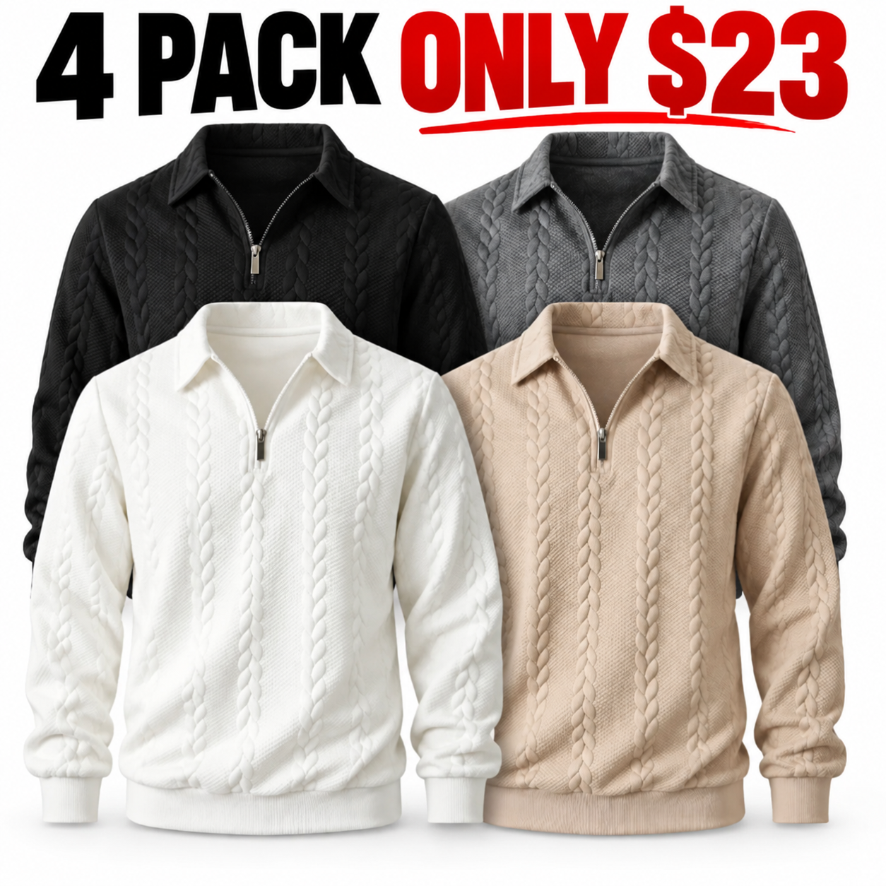 Men's Fall Winter Outfits Knitted Polo Neck Long Sleeve Sweatshirt