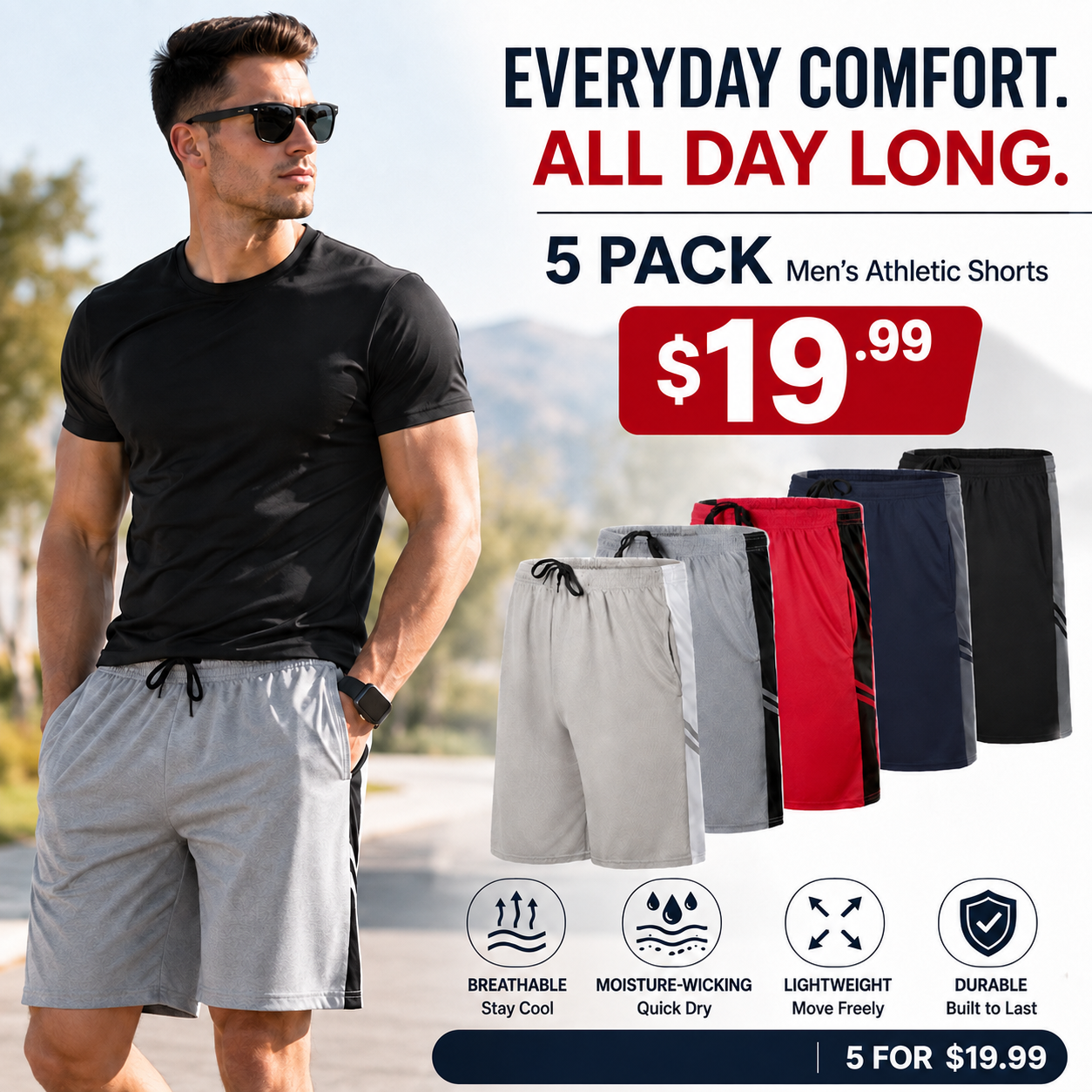 5-Pack Men's Mesh Athletic Shorts with Pockets