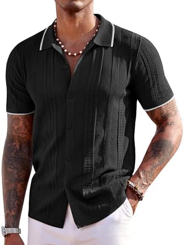 Men's textured knit button-up shirt image 1