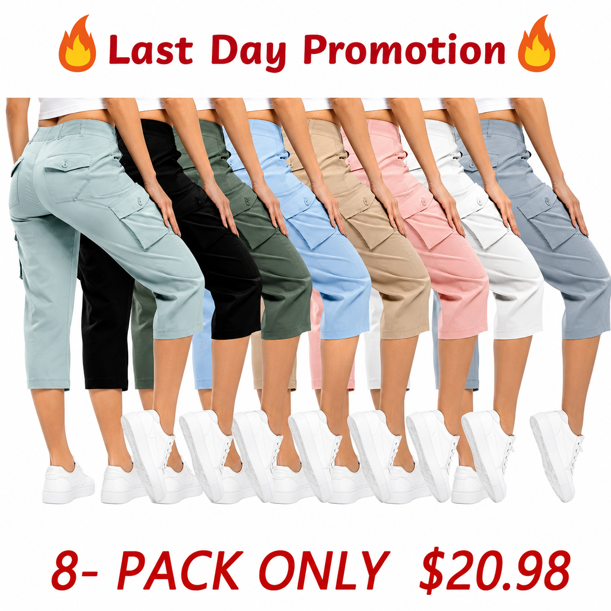 🔥Last day promotion🔥Womens Cargo Capris Lightweight Hiking Pants Shorts Cropped Cotton2（Note: Colors are customizable.)