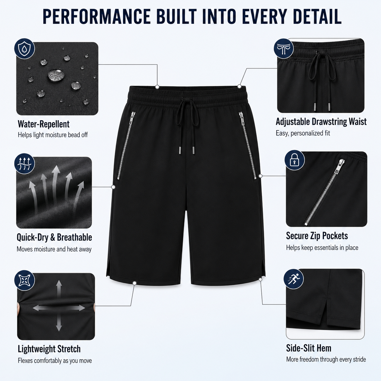 Men’s Drawstring Elastic-Waist Athletic Shorts