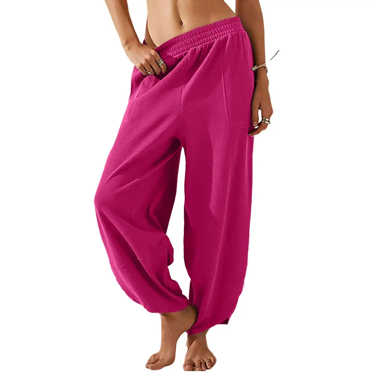 🔥Women's Baggy Wideleg Pants Casual Elastic Waisted Palazzo Harem Pants with Pockets（Note: Colors are customizable.)
