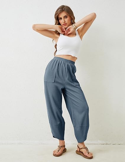 🔥Women's Baggy Wideleg Pants Casual Elastic Waisted Palazzo Harem Pants with Pockets（Note: Colors are customizable.)