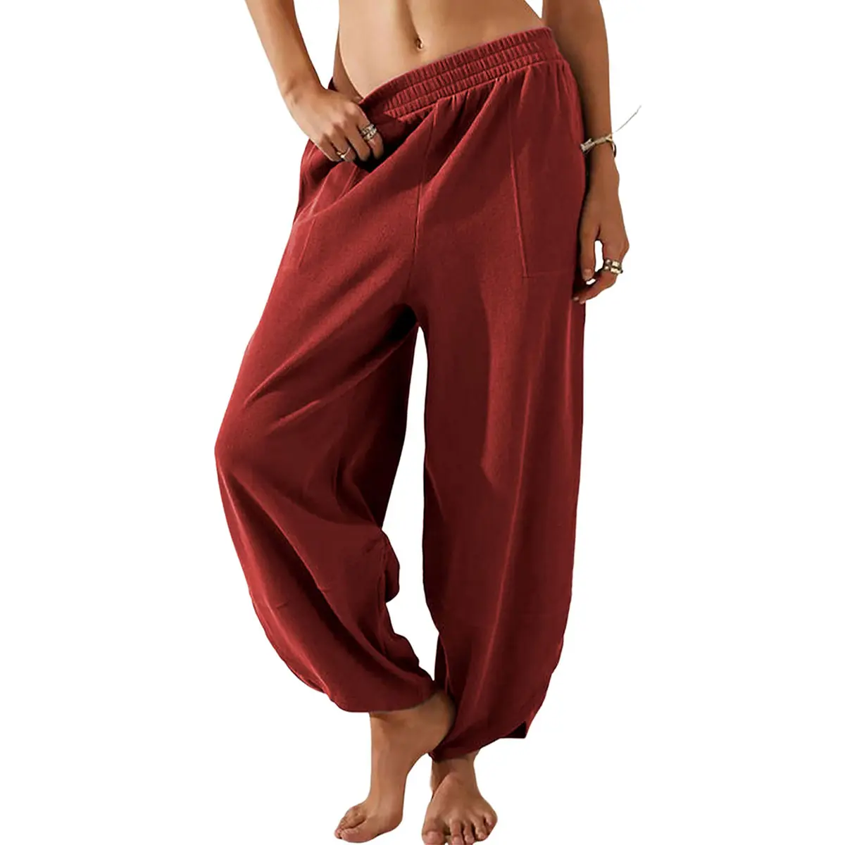 🔥Women's Baggy Wideleg Pants Casual Elastic Waisted Palazzo Harem Pants with Pockets（Note: Colors are customizable.)
