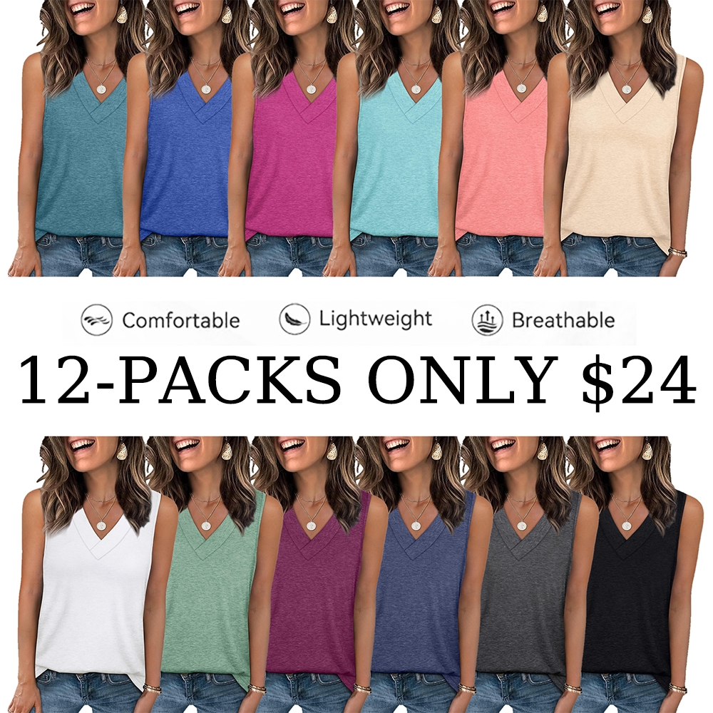 Women's lightweight V-neck tank tops mixed 12-pack