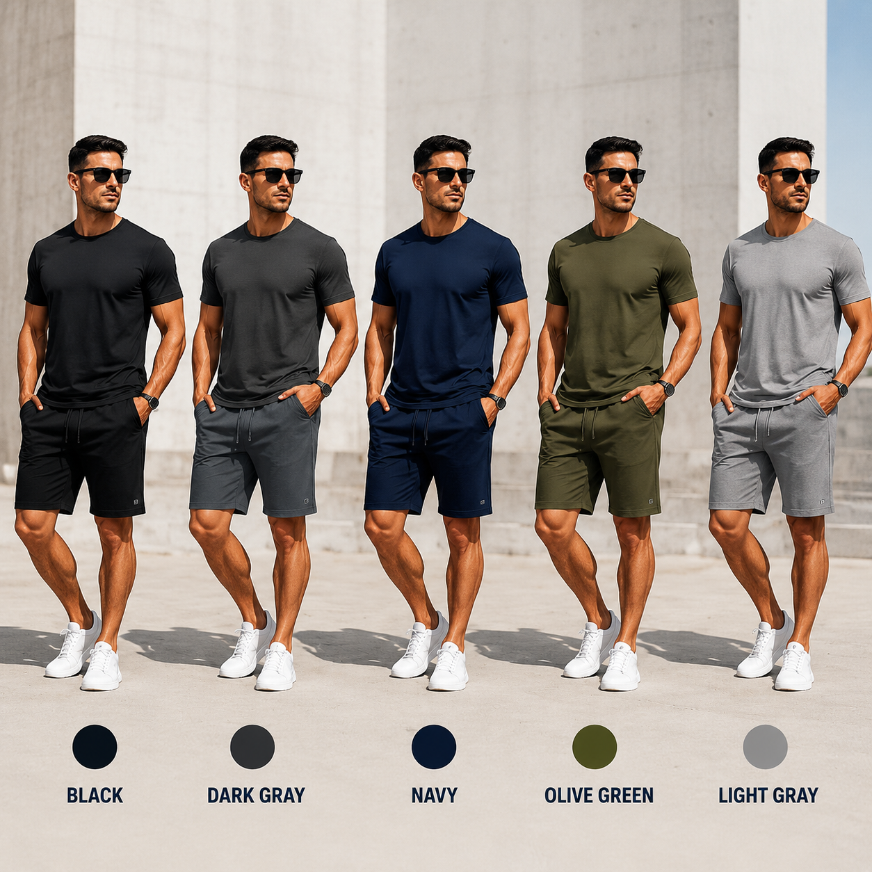 Men's Performance 2-Piece Set - 5-Pack Textured Tee & Shorts