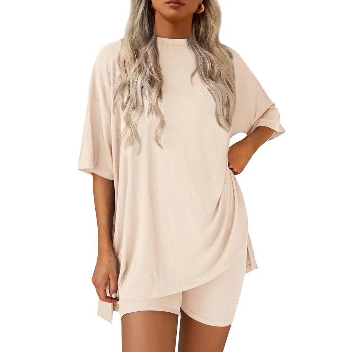 Women's oversized tee and biker shorts set gallery view 20