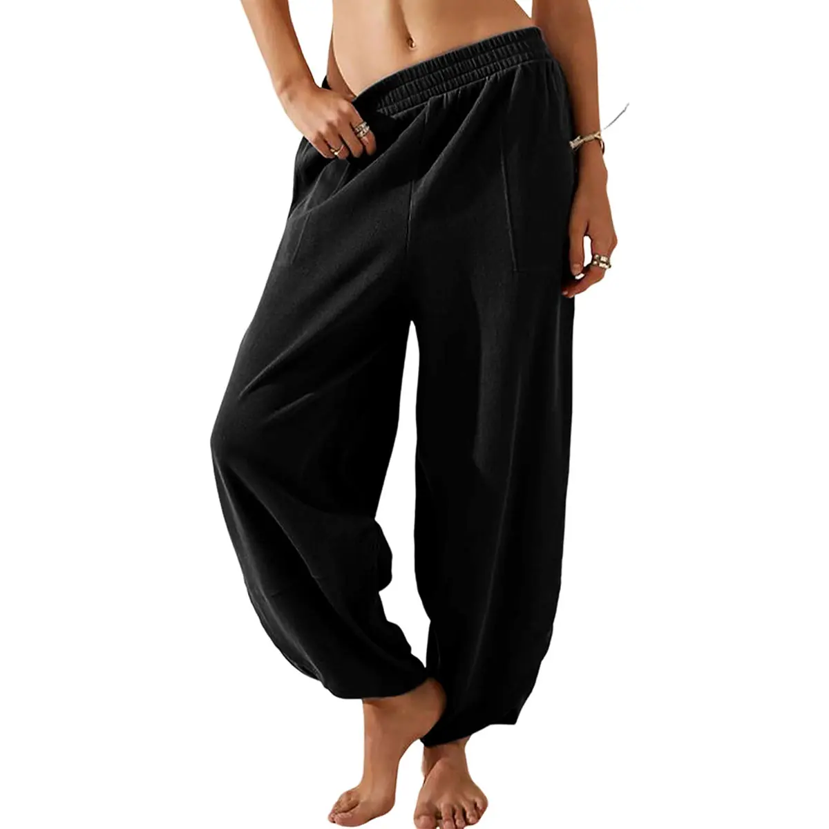 🔥Women's Baggy Wideleg Pants Casual Elastic Waisted Palazzo Harem Pants with Pockets（Note: Colors are customizable.)