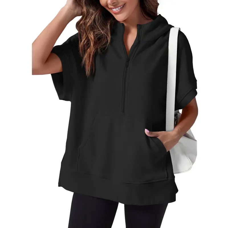 Show Now 12-PACK ONLY $21.9 Womens Oversized Half Zip Hoodies Short Sleeve Casual Sweatshirts