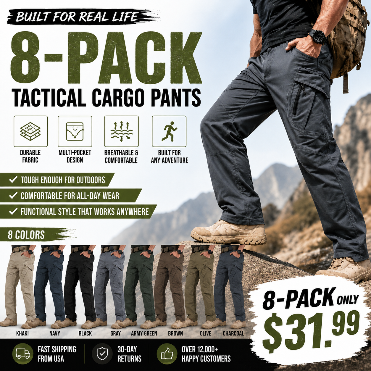 Men's Multi-Pocket Lightweight Casual Work Pants