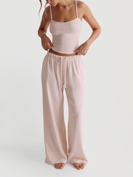 Two-Piece Set Women's Solid Color Cami Top & Pants, Casual Sleeveless Top & Pants for Daily Wear, Ladies Summer Clothes