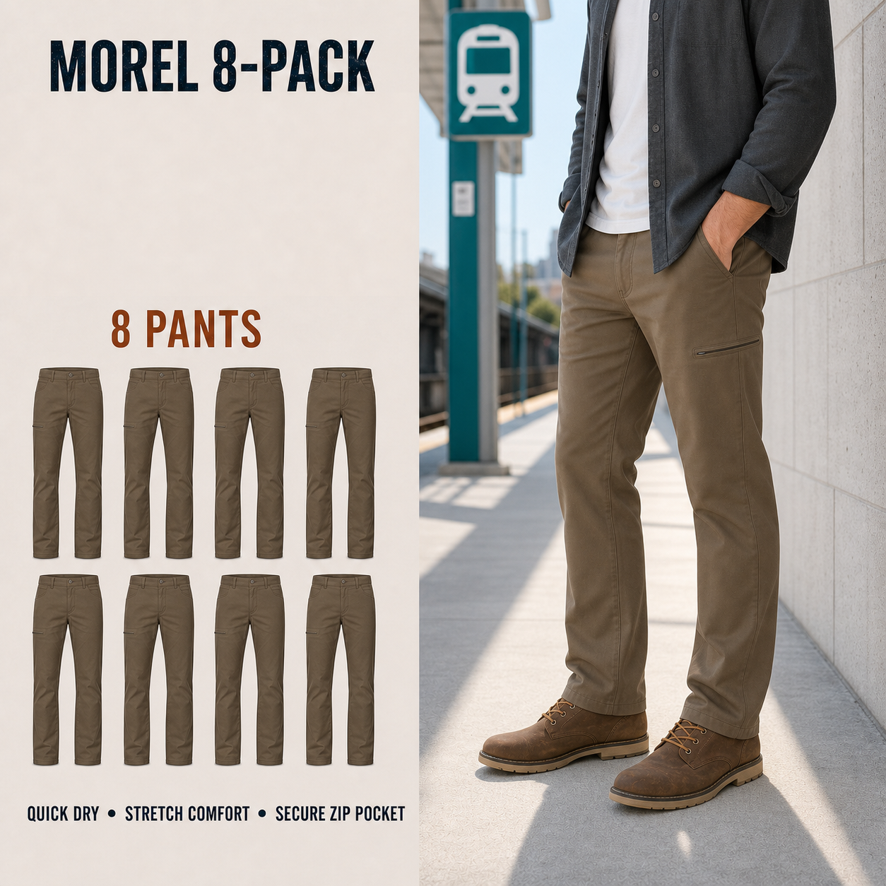 Men's Lightweight Stretch Utility Pants Multipack – Straight Leg Outdoor Work Pants