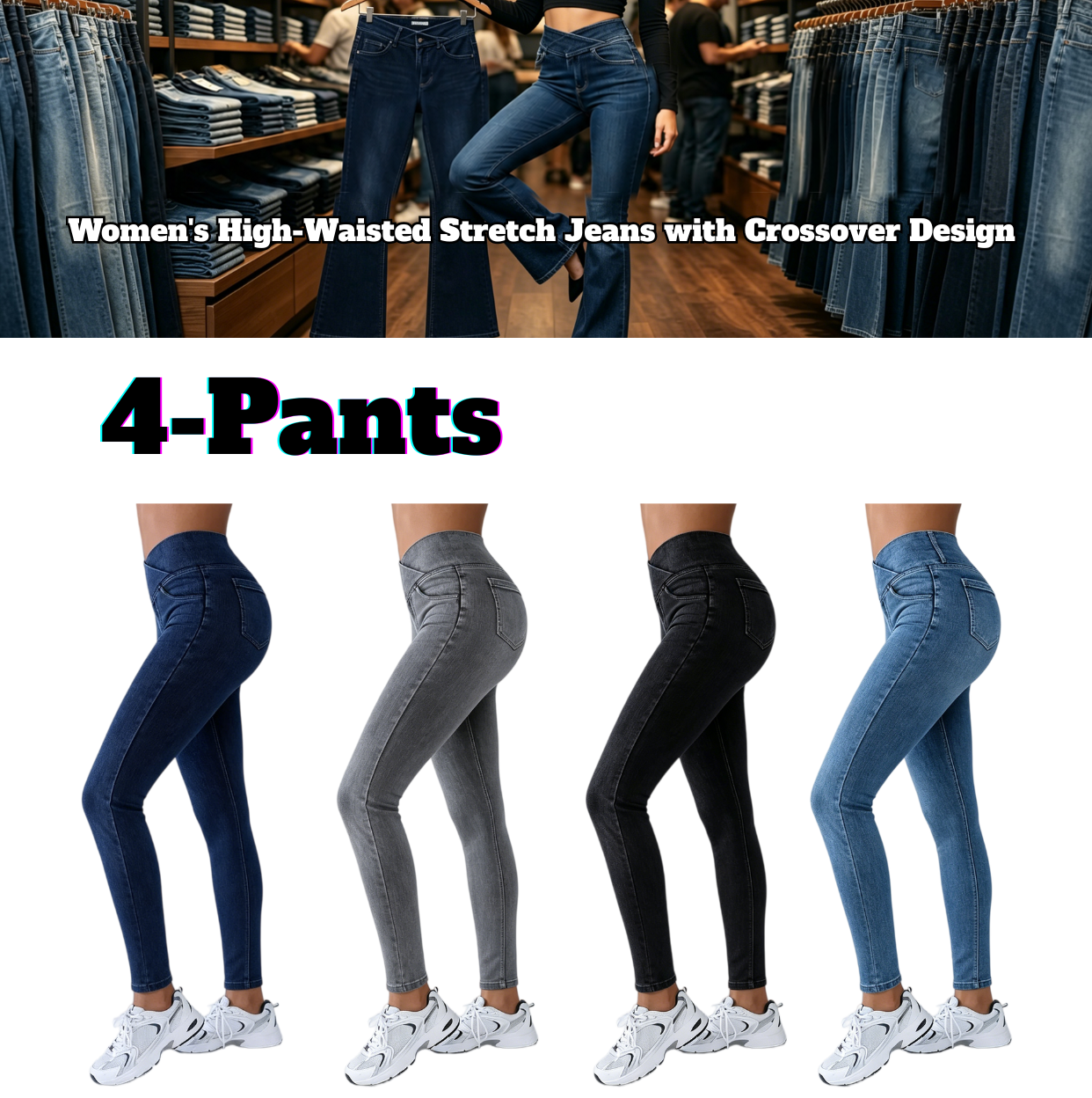 Women's High-Waisted Stretch Flared Denim Leggings