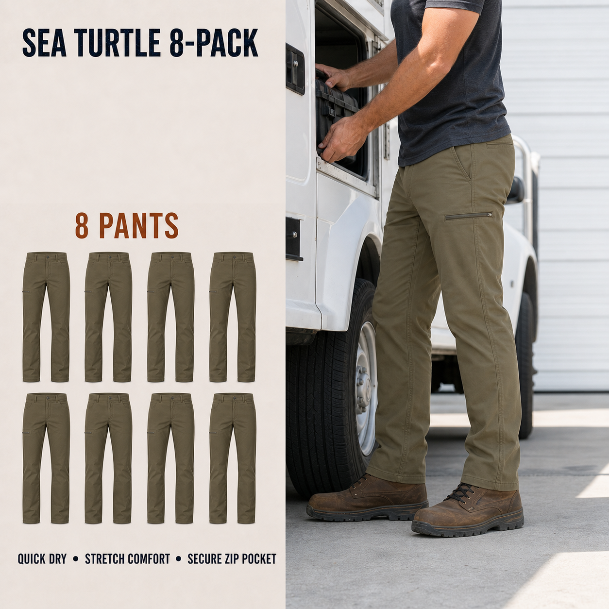 Men's Lightweight Stretch Utility Pants Multipack – Straight Leg Outdoor Work Pants